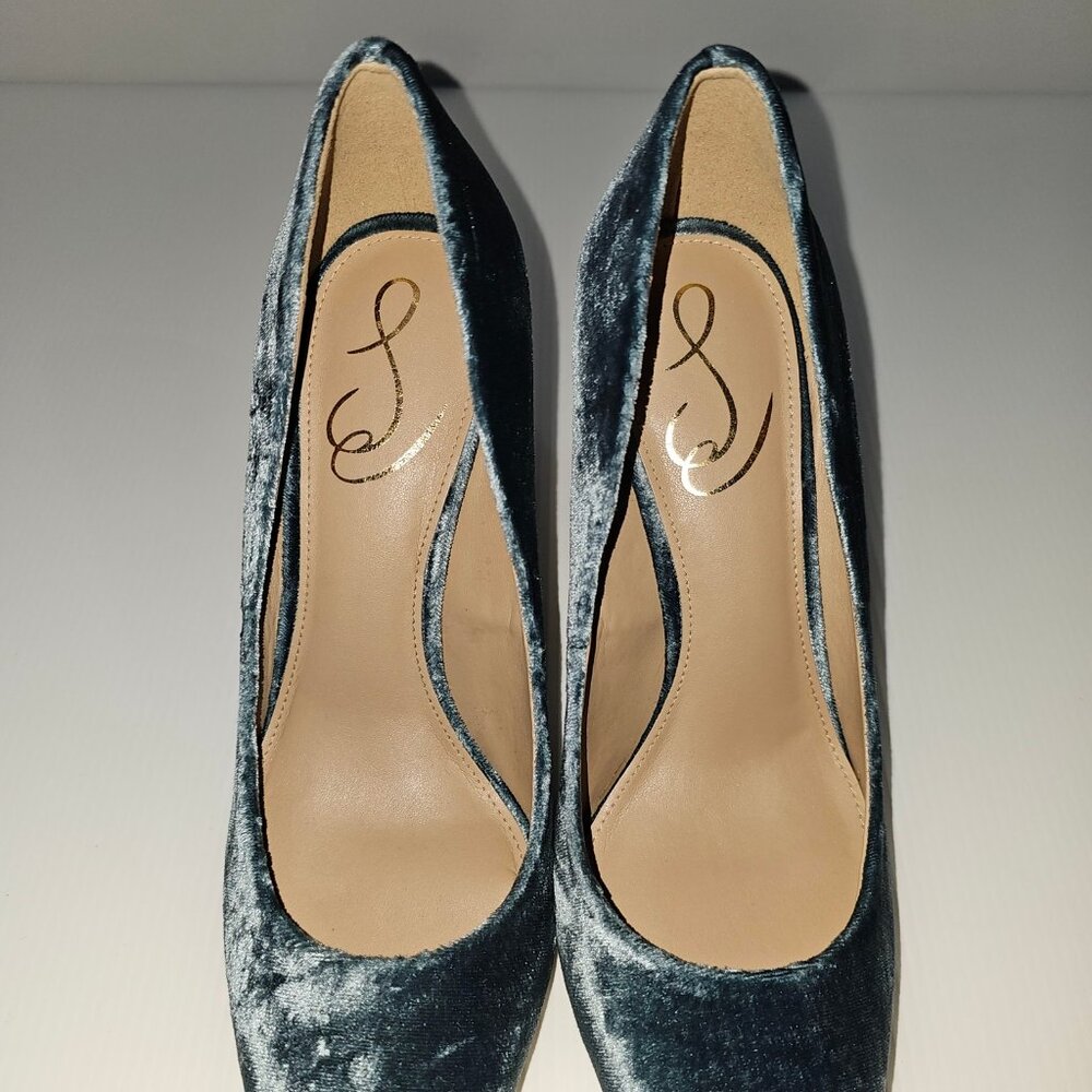 Sam Edelman Hazel Heel Pump Pointed Toe Stiletto Teal Velvet Size 8 NEW - Picture 8 of 14